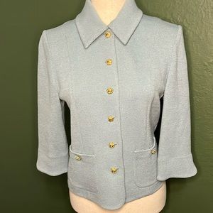 St. John Collection Light Blue Button Front Knit Jacket